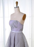 Lace Pearls Strapless Short Light Grey Homecoming Dress
