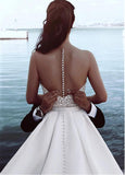 Satin Sheer Jewel Lace Appliques Two-piece A-line Wedding Dress