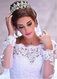 Off-the-shoulder Lace Long Sleeves Appliques A-line Wedding Dress