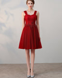 Red Appliques Beading Lace Straps Short Homecoming Dress
