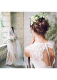 Lace & Pongee V-neck Neckline Cut-out Bakc A-line Wedding Dress