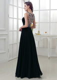 Black Attractive Chiffon Bateau Neckline A-Line Prom Dresses With Beadings