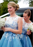 Elegant Tulle & Organza Bateau Neckline Tea-length A-line Bridesmaid Dresses With Lace