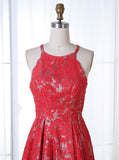 Round Neck Short Red Lace Homecoming Dress