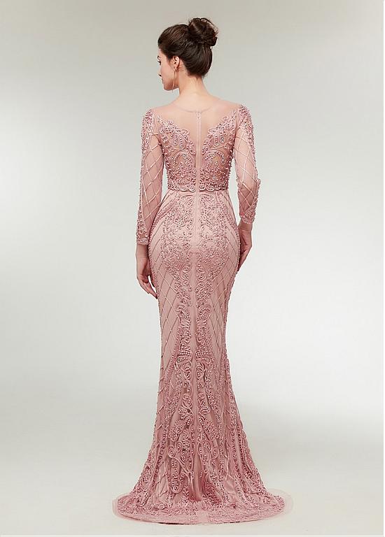 Pretty Pink Satin Lace Mermaid Evening Dress,Long Party Dress cc2850