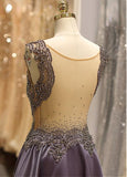 Satin Jewel Purple Evening Dress With Beadings
