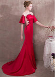 Beadings Acetate Satin Jewel Red Mermaid Evening Dress