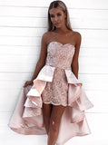 Sheath Detachable Train Pink Lace Homecoming Dress 