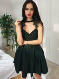 Pleated Cut Out Lace Dark Green Homecoming Dress