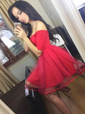 Tulle Short Red Off-the-Shoulder Homecoming Party Dress