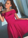 Off-the-Shoulder Above Knee Fuchsia Satin Homecoming Dress