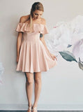  Off-the-Shoulder Pink Short Chiffon Homecoming Dress with Ruffles