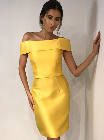 Sheath Off-the-Shoulder Short Yellow Satin Homecoming Dress
