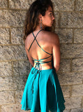 Jewel Turquoise Chiffon Homecoming Dress with Lace Beading