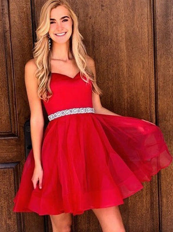 Red Chiffon Sweetheart Above Knee Homecoming Dress with Beading