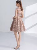 A-Line Appliques Champagne Lace Short Homecoming Prom Dress