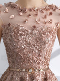 A-Line Appliques Champagne Lace Short Homecoming Prom Dress