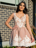  Scoop Short Blush Homecoming Dress with Appliques