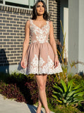 Scoop Short Blush Homecoming Dress with Appliques