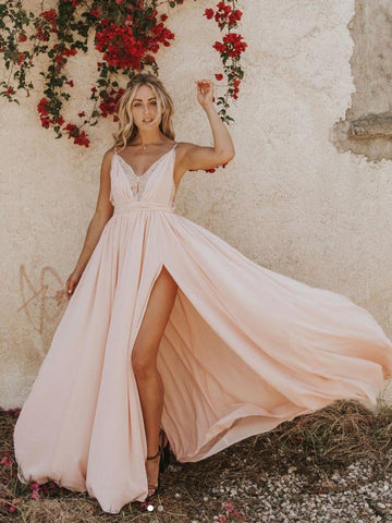 Sexy Pearl Pink Appliques Spaghetti Straps Prom Dress