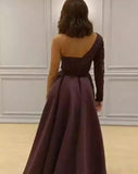 Long Sleeves Purple Sheath One Shoulder Pom Dress