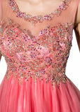 Pretty Tulle Scoop Neckline A-Line Short Homecoming Dresses With Beadings