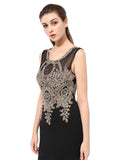 Exquisite Crystal Shuang Ma Scoop Neckline Sheath Evening Dresses With Lace Appliques