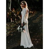 Sheath Column Jewel Long Sleeves Ruffles Elastic Woven Satin Wedding Dress