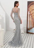 Tulle Jewel Silver Beading Mermaid Evening Dress