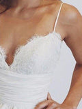 Sweep Train Ball Gown Ruched Satin Spaghetti Straps Wedding Dress