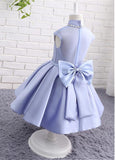 Modern Organza & Satin High Collar Neckline Ball Gown Flower Girl Dresses With Bowknot & Beadings