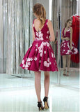 Floral Cloth V-neck Neckline V-cut Back A-line Homecoming Dresses With Beadings
