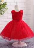  Festival Sparkling Tulle Jewel Neckline Ball Gown Flower Girl Dresses With Flowers & Bowknot
