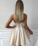 Champagne Sweetheart Lace Applique Short Homecoming Dress