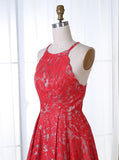 Round Neck Short Red Lace Homecoming Dress
