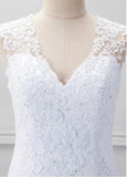 Fabulous Tulle V-neck Neckline Mermaid Wedding Dress With Beaded Lace Appliques