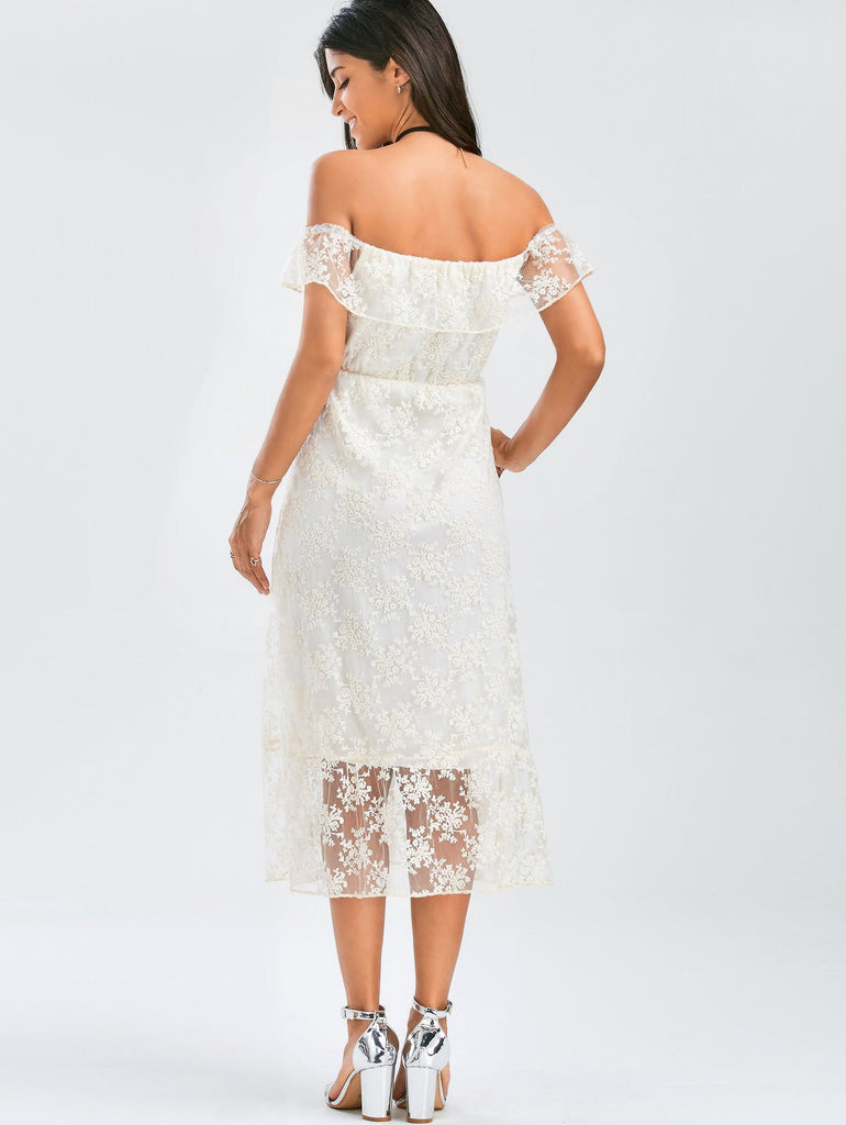 White Off Shoulder Ruffle Lace Wedding Dress Cheap Free Shipping ...