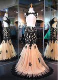 Attractive Tulle Jewel Neckline Mermaid Evening Dresses With Beaded Lace Appliques