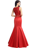 Graceful Satin & Lace Jewel Neckline Two-piece Mermaid Evening Dresses With Beadings