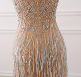 V Neck Crystal Mermaid Gold Raining Effect Dress