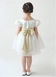 Lovely Satin & Organza Scoop Neckline Ball Gown Flower Girl Dresses With Beads