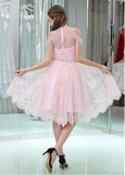 Tulle & Lace Jewel Neckline Knee-length A-line Homecoming Dresses With Beadings