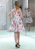 Floral Cloth V-neck Neckline A-line Homecoming Dresses