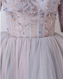Silver Half Sleeves Beaded Lace Off-the-Shoulder Short Homecoming Dress