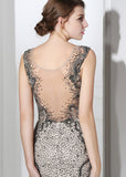 Wonderful Tulle Scoop Neckline Sheath Evening Dresses With Beaded Lace Appliques