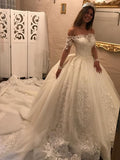Long Sleeves Appliques Ball Gown Wedding Dress