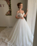 Off The Shoulder Backless Sweetheart Pearl Ball Gown Wedding Dress