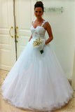 Puffy Tulle Straps Lace Top Sleeveless Bridal Gowns Wedding Dress