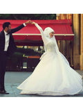  Long Sleeves Tulle Ball Gown Muslim Wedding Dress