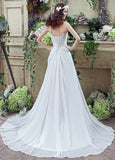 Flowing Beach Strapless A-Line Wedding Dresses With Rhinestones